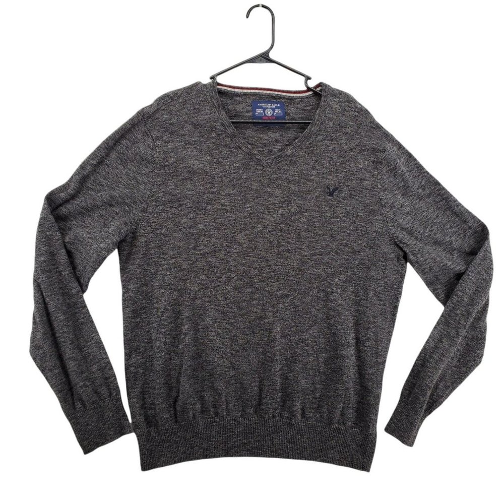 AMERICAN EAGLE Sweater Men's Long Sleeve V-Neck Pullover Gray Extra Large